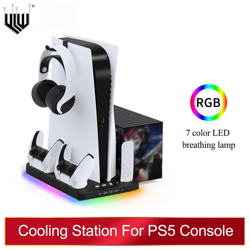 YLW P58 P5 Stand Cooling Station With RGB Light Cooling Fan Dual Controllers Charger For Playstation5 Game Accessories